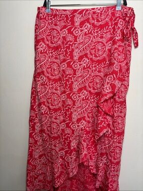Universal Thread Red Floral Wrap Skirt with White Paisley Print